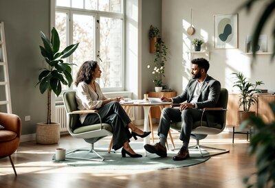 Two co-workers working in an office.