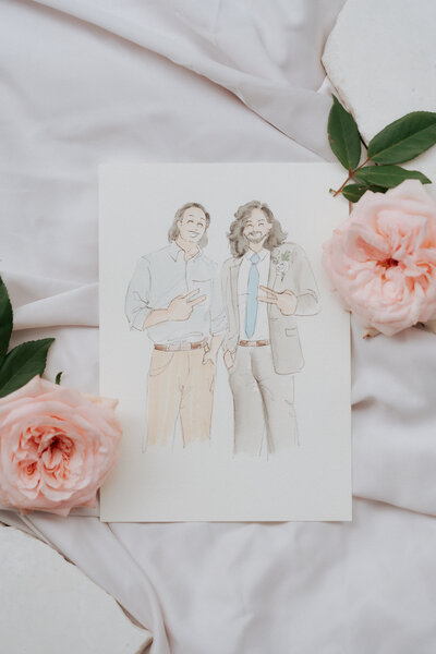 peace-sign-wedding-guest-portrait-watercolour-style