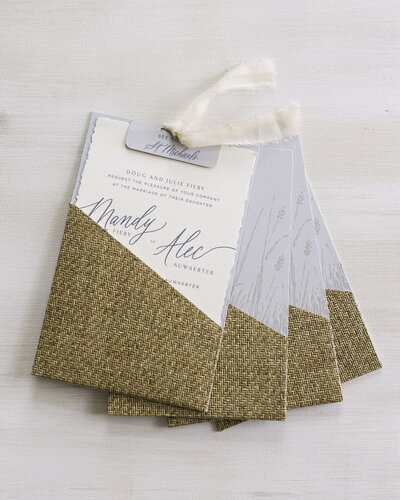Light and airy wedding invitation suite with custom calligraphy