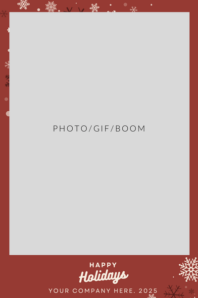 Deep red vertical template featuring white snowflakes and festive holiday greeting.