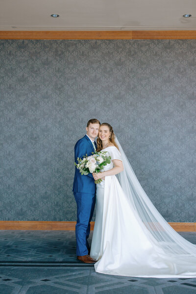 Traditional bride and groom portrait at Windows on Marquette