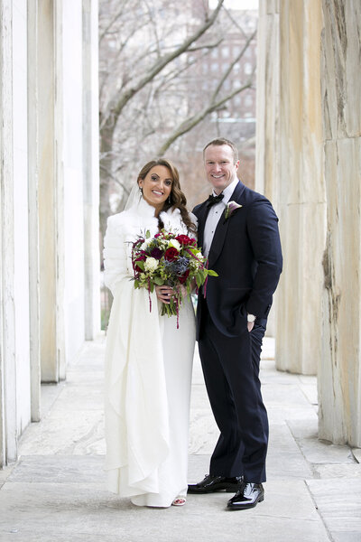 Bride at Second National Bank for their winter wedding in Philadelphia PA