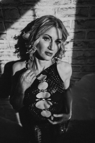 black and white photo of a woman
