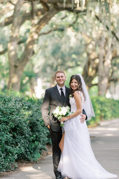 A exquisite portrait of Caitlyn + Mason after their elopement ceremony at Forsyth Park, "The Low Branch" in Savannah, captured as part of our Savannah Elopement Package.