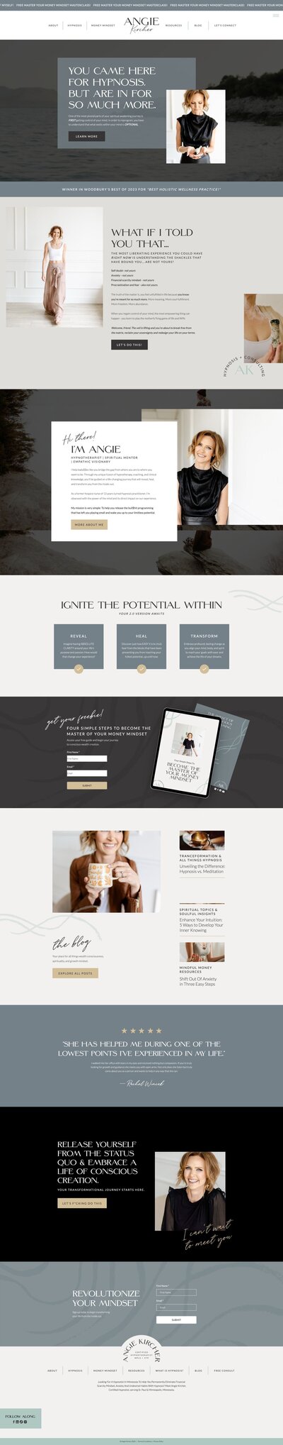Showit Website Design for Hypnotherapy and Money Mindset Coaching in Minnesota Website Example