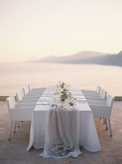 sunset dinner reception table in all white