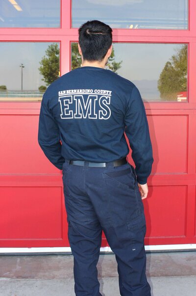 Screen printed firefighter long sleeve t-shirt with department logo