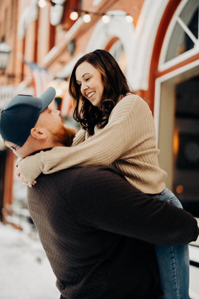 Samantha and Zachary's engagement photography in downtown Rochester, MN. They asked who the best photographer near me was and found the perfect match. Can't wait to work with them to do their wedding photography in Rochester, MN at Hilton of Rochester.