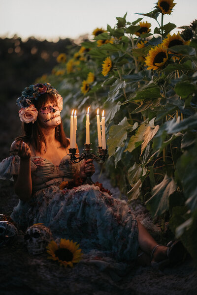 dia de los muertos themed portrait session in sunflower field orlando