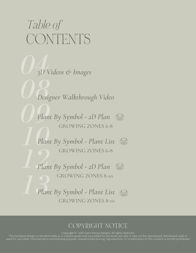 table of contents