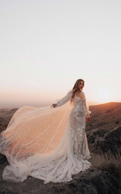 Sheer Floral Crepe Wedding Dress with Organic Train - Martina Liana Wedding  Dresses