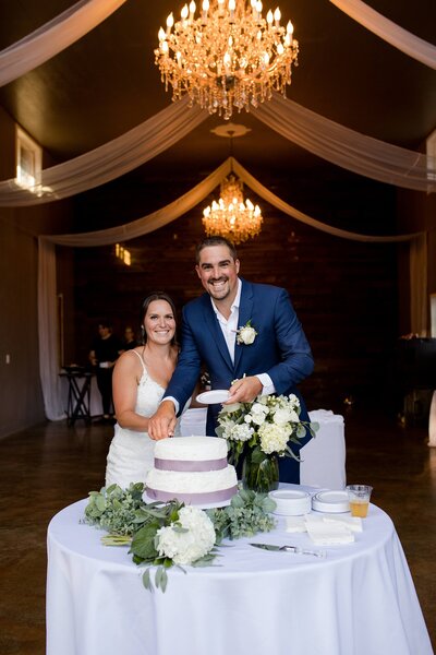 bride and groom cutting a cake