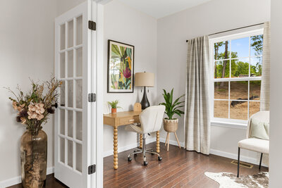 Photo of empty living room with fire place