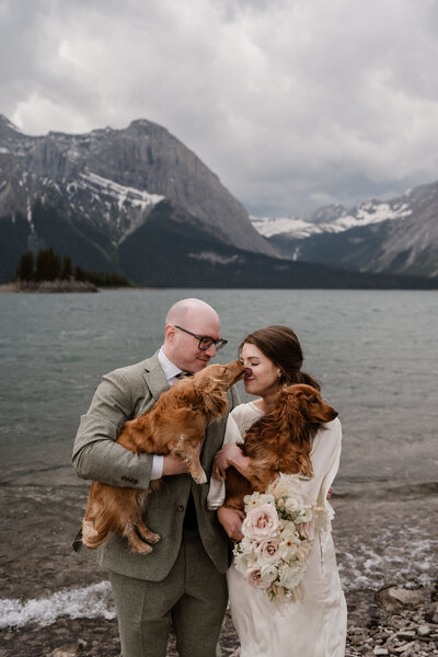 Couple sharing personal vows in Banff National Park