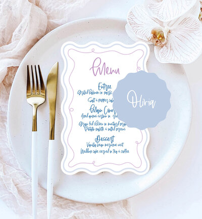 Arch menu and wave place card in big love design, neutral colours