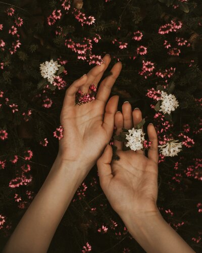 Hands and flowers