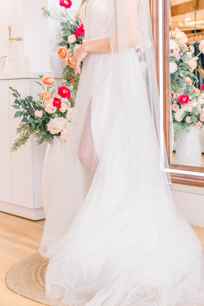 Light and airy wedding portrait bride in wedding dress at Belle en Blanc in Billings Montana