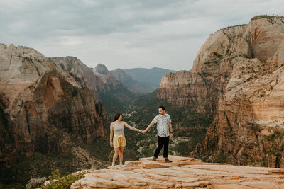 Zion National Park engagement photos taken after the hike up Angel's Landing.