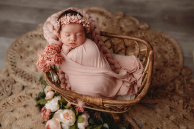 Infant posed in a Star Wars set for Newborn Photos in Charleston, SC,