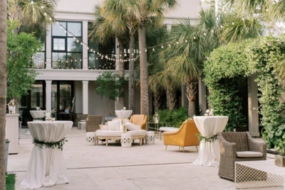 outdoor cocktail hour during charleston wedding reception