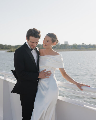 bride and groom laugh