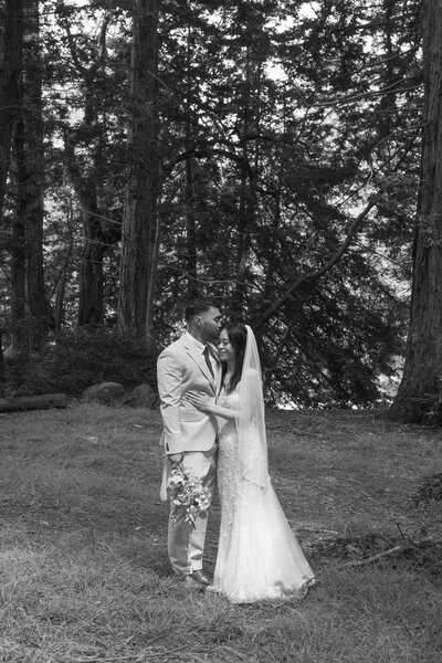 Bride and groom walk up memorial steps at their DC wedding