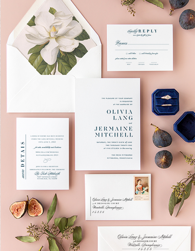 Olivia  Modern Blue Typography Wedding Invitation