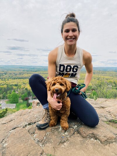 Hiking in the woods with my goldendoodle Reese