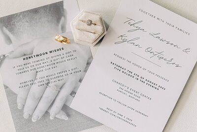 Wedding detail photo rings and invitation