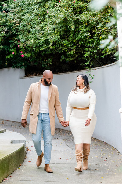 Celebrate your engagement with this cozy fall-themed session featuring a black couple in Charlotte, NC, with makeup by Esthetized by Nadia.