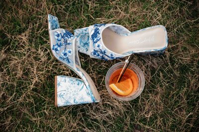 Bride details, heels and drink, at La Bonne Vie Ranch