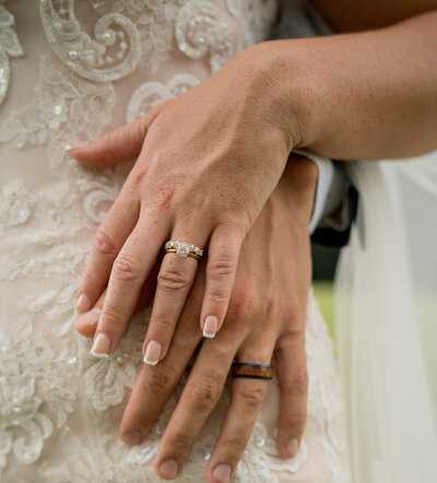 This is a closeup of the bride and grooms rings.