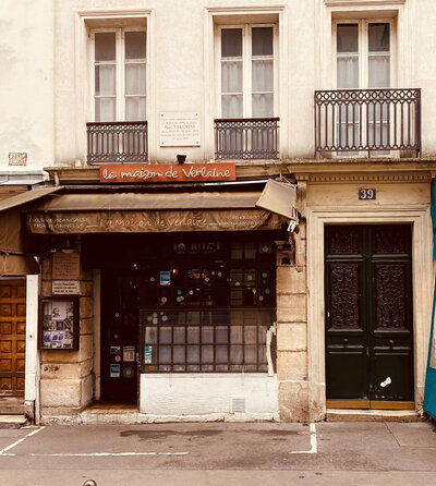 Historic literary café La Maison de Verlaine in Paris, once home to poet Paul Verlaine—an iconic stop for literary travel in France