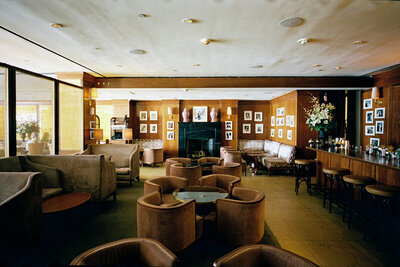 35mm film photo of the interior of sunset hotel in los angeles