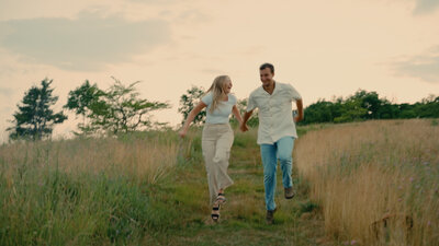 Couple twirls on engagement session
