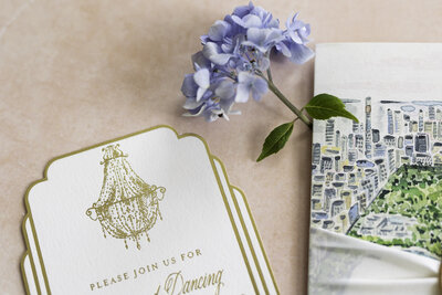 Light and airy wedding invitation suite with custom calligraphy