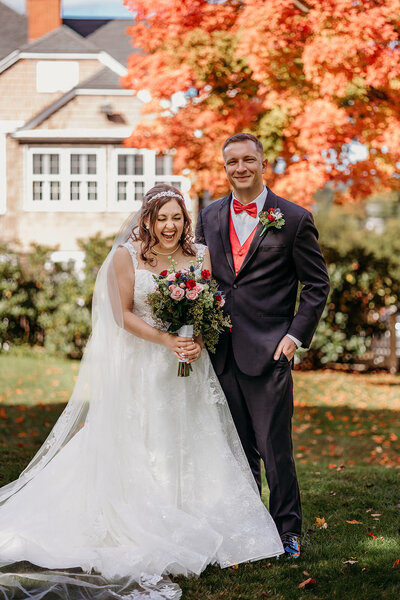 Bride laughs during wedding portraits