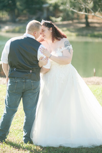 Bride and groom walk up memorial steps at their DC wedding