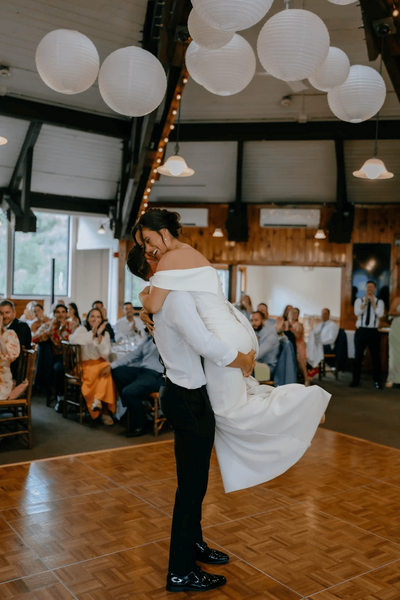 Castle in the Clouds - Bride and Groom with Entourage Overlooking Lake
