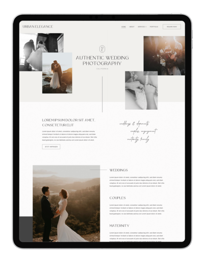 iPad Mockup with elegant Wedding Photographer Website Template