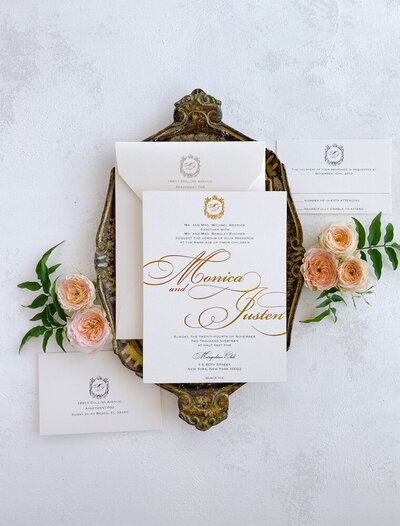Classic and modern wedding invitations with monogram