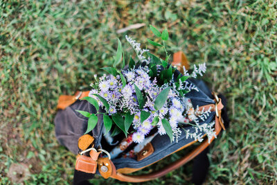 Victoria's photography bag and bride's bouquet