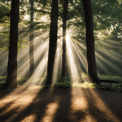 Light shining through trees in the forest