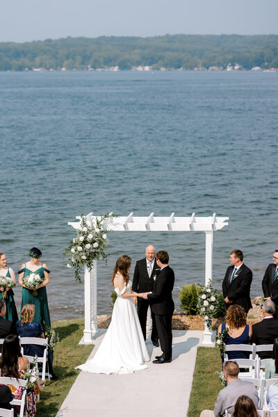 wedding ceremony photography on gun lake in michigan