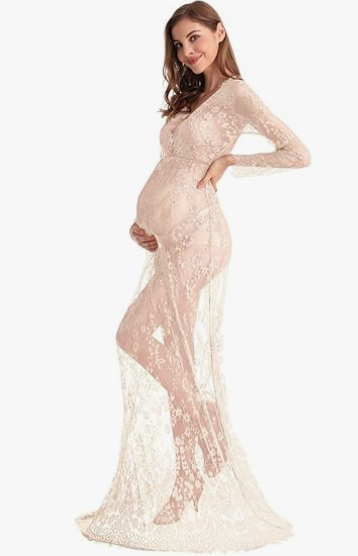 Maternity Long Sleeve Lace Dress