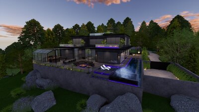 Bay Area design with dark and mood aesthetics and materials that blends seamlessly with surrounding nature.