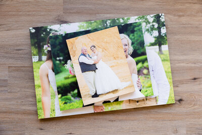 Bride and groom walking along a tree-lined path