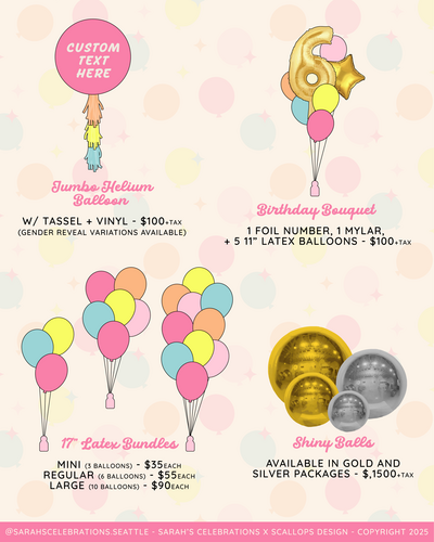 Sarahs Celebrations Balloon Pricing Menu