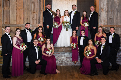 Bridal party staggered pose at Greengates Farmhouse, Laurel, MS, Mississippi Wedding