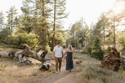 Engagement couple walking cliffside